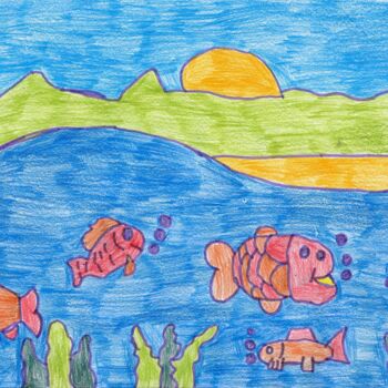 Dessin intitulée "les poissons dans l…" par Audrey Segura, Œuvre d'art originale, Crayon