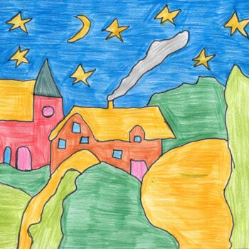 Dessin intitulée "les maison autour d…" par Audrey Segura, Œuvre d'art originale, Crayon