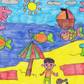 Dessin intitulée "la plage déguisée" par Audrey Segura, Œuvre d'art originale, Crayon