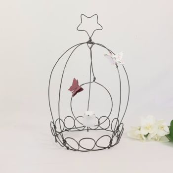 Sculpture titled "Cage étoile ." by Au Fil D'Anne, Original Artwork, Wire