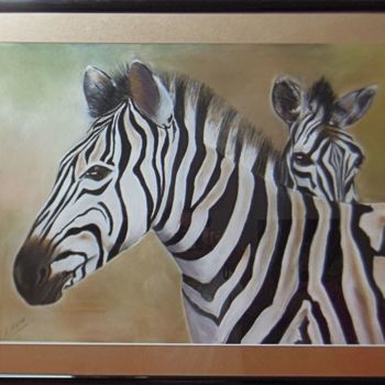 Painting titled "zebres.jpg" by Annick Augeray, Original Artwork, Pastel