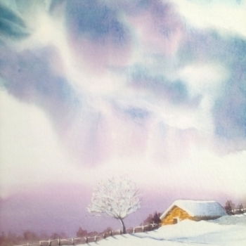 Painting titled "Orage hivernal" by Marion Auger, Original Artwork, Watercolor