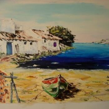Peinture intitulée "Maisons de pêcheurs" par Bernard Augier, Œuvre d'art originale, Huile