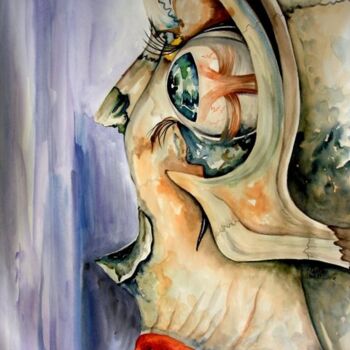 Painting titled "Face III" by August Di Lena, Original Artwork, Watercolor