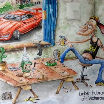 Painting titled "Lieber Hubraum als…" by August Di Lena, Original Artwork, Watercolor