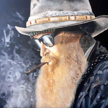 Painting titled "Billy Gibbons (ZZ T…" by August Di Lena, Original Artwork, Acrylic Mounted on Wood Stretcher frame