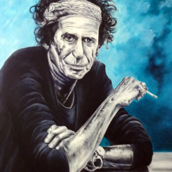 Painting titled "Keith Richards (ROL…" by August Di Lena, Original Artwork, Acrylic Mounted on Wood Stretcher frame