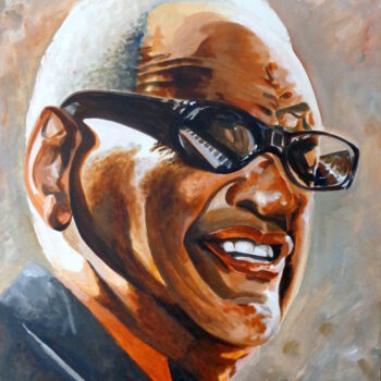 Painting titled "Ray Charles" by August Di Lena, Original Artwork, Acrylic Mounted on Wood Stretcher frame