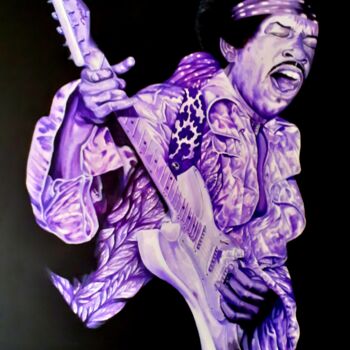 Painting titled "Jimi Hendrix" by August Di Lena, Original Artwork, Acrylic Mounted on Wood Stretcher frame