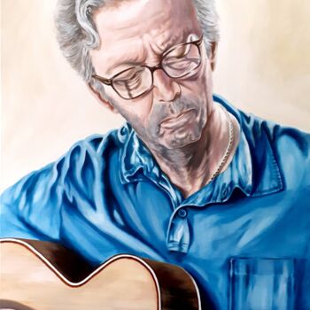 Painting titled "Eric Clapton" by August Di Lena, Original Artwork, Acrylic Mounted on Wood Stretcher frame