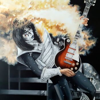 Painting titled "Ace Frehley (KISS)" by August Di Lena, Original Artwork, Acrylic Mounted on Wood Stretcher frame