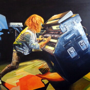 Painting titled "Jon Lord in action" by August Di Lena, Original Artwork, Acrylic Mounted on Wood Stretcher frame
