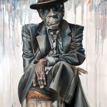 Painting titled "John Lee Hooker" by August Di Lena, Original Artwork, Acrylic Mounted on Wood Stretcher frame