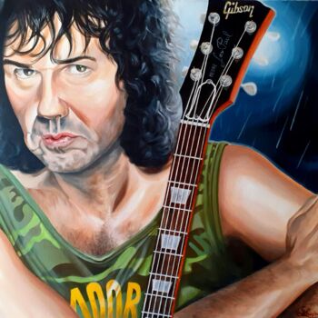 Painting titled "Gary Moore" by August Di Lena, Original Artwork, Acrylic Mounted on Wood Stretcher frame