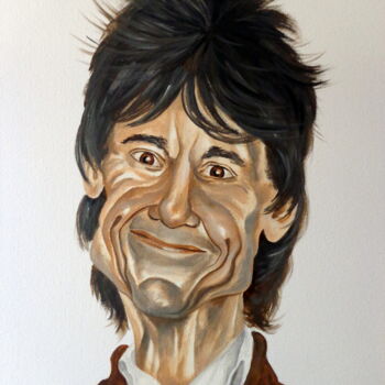Painting titled "Ronnie Wood (ROLLIN…" by August Di Lena, Original Artwork, Acrylic Mounted on Wood Stretcher frame