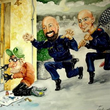 Painting titled "Unsere Polizei" by August Di Lena, Original Artwork