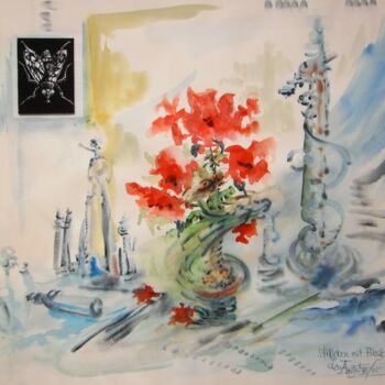 Pintura intitulada "Stillleben mit Flie…" por August Di Lena, Obras de arte originais, Aquarela