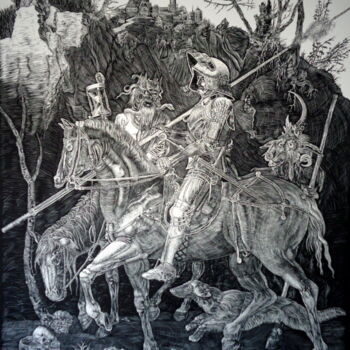 Incisioni, stampe intitolato "Ritter, Tod & Teufe…" da August Di Lena, Opera d'arte originale, Monotipo