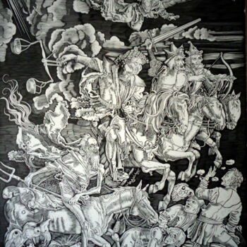 Druckgrafik mit dem Titel "Die apokalyptischen…" von August Di Lena, Original-Kunstwerk, Monotypie