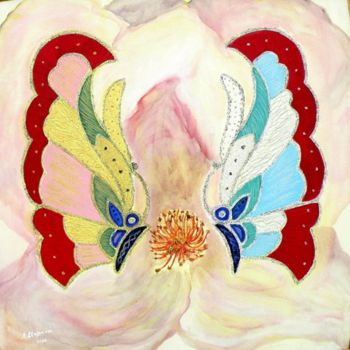 Painting titled "Two Butterflies" by Augusta Stylianou, Original Artwork, Oil