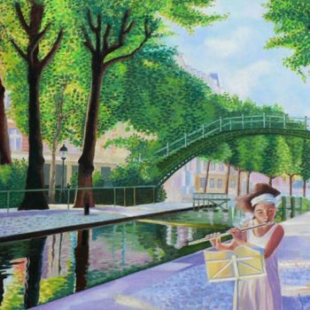 Painting titled "Paris, le canal Sai…" by James Augustin, Original Artwork, Oil