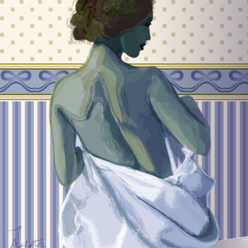 Arts numériques intitulée "Jeune femme au bain…" par James Augustin, Œuvre d'art originale, Peinture numérique