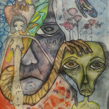 Peinture intitulée "Face to face with m…" par Augusto Fernandes, Œuvre d'art originale, Aquarelle