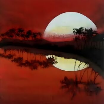 Painting titled "Sunset On The Lake…" by Augustyn Engty, Original Artwork, Acrylic