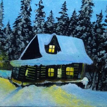 Painting titled "Cozy Winter Cabin P…" by Augustyn Engty, Original Artwork, Acrylic