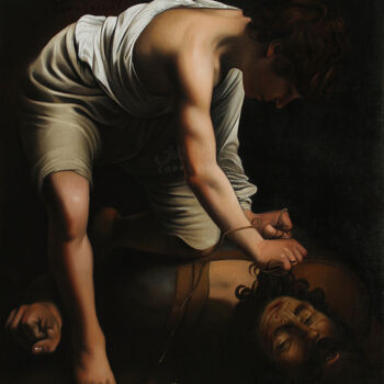 Painting titled "4604, David et la t…" by Aupalt, Original Artwork, Oil Mounted on Wood Stretcher frame