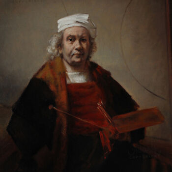 Painting titled "4597, portrait aux…" by Aupalt, Original Artwork, Oil Mounted on Wood Stretcher frame