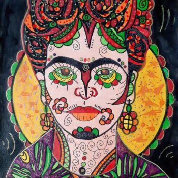 Ζωγραφική με τίτλο "Frida" από Aurelie Deville, Αυθεντικά έργα τέχνης, Ακρυλικό