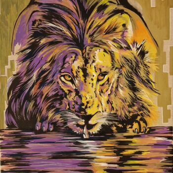 Peinture intitulée "Lion au regard auri…" par Aurel, Œuvre d'art originale, Acrylique Monté sur Châssis en bois