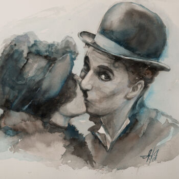 Картина под названием "Charlie's kiss" - Aurelia Ki, Подлинное произведение искусства, Акварель