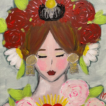 "Fille et fleurs, co…" başlıklı Tablo Aurelie Assemat tarafından, Orijinal sanat, Akrilik Ahşap Sedye çerçevesi üzerine mont…