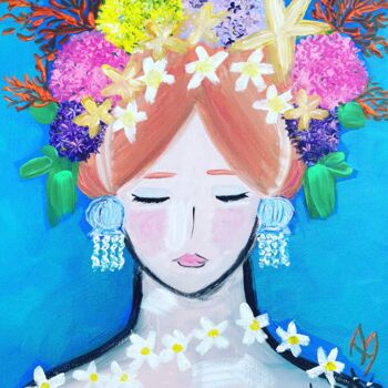绘画 标题为“Fille et fleurs, ma…” 由Aurelie Assemat, 原创艺术品, 丙烯 安装在木质担架架上