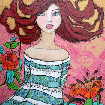 Painting titled "Lucie Médusée" by Aurelie Chauvin, Original Artwork, Acrylic Mounted on Wood Panel