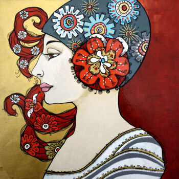 Painting titled "baigneuse 1" by Aurelie Chauvin, Original Artwork, Acrylic Mounted on Wood Panel