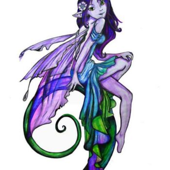 Disegno intitolato "Fairy Purple" da Aurelie Giraud, Opera d'arte originale, Matita