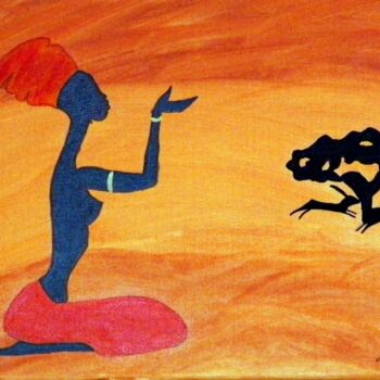 Painting titled "L'espoir d'afrique" by Aurélie Lebeau El Rhazal (Cat's), Original Artwork, Acrylic