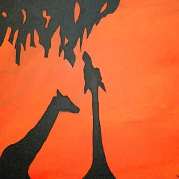 Картина под названием "le couple de girafe" - Aurélie Lebeau El Rhazal (Cat's), Подлинное произведение искусства, Акрил