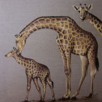 Malerei mit dem Titel "Girafon" von Aurélie Nativel, Original-Kunstwerk, Öl Auf Keilrahmen aus Holz montiert