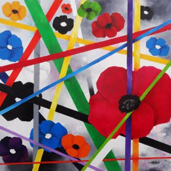 Painting titled "597-atomium-huile-1…" by Aurelie Pfaadt Ladypoppies, Original Artwork, Oil