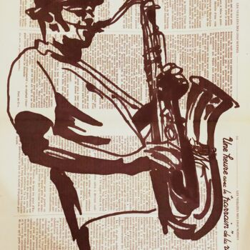 Drawing titled "Saxophoniste" by Aurélie Bourguignon/Art'Nb, Original Artwork, Marker