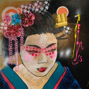 Malerei mit dem Titel "Geisha" von Aurélie Bourguignon/Art'Nb, Original-Kunstwerk, Acryl