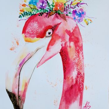Pittura intitolato "Flamingo" da Aurélie Bourguignon/Art'Nb, Opera d'arte originale, Acquarello