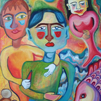 Pittura intitolato "L Homme et la mer" da Aurélie Sarrazin, Opera d'arte originale, Olio