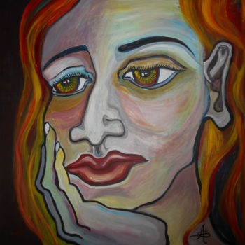 Painting titled "Portrait de femme" by Aurélie Sarrazin, Original Artwork, Acrylic Mounted on Wood Stretcher frame