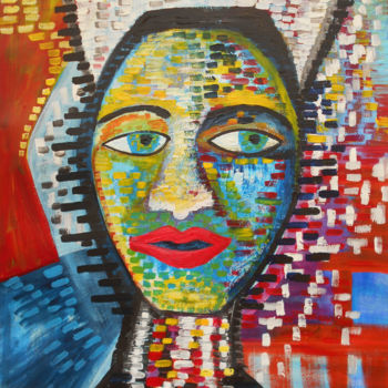 Pintura intitulada "Masque-Mosaique" por Aurélie Sarrazin, Obras de arte originais, Acrílico