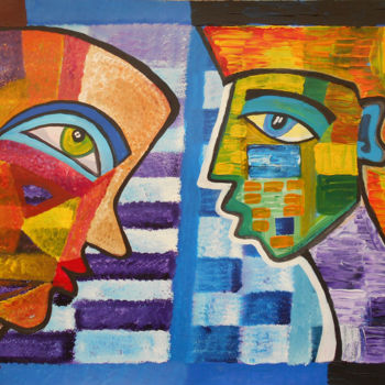 Painting titled "Deux profils sur fo…" by Aurélie Sarrazin, Original Artwork, Acrylic